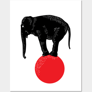 Elephant circus black, white and red Posters and Art